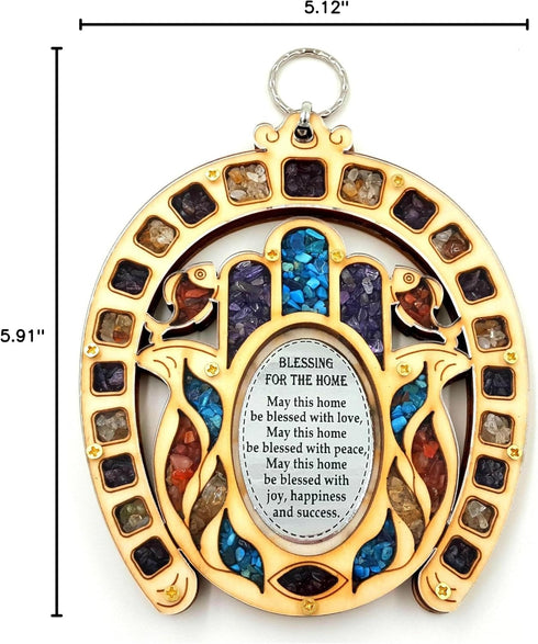 Horseshoe Symbol Hand Fatima Wood Wall Hanging Plaque, Hamsa Home Blessing Gift