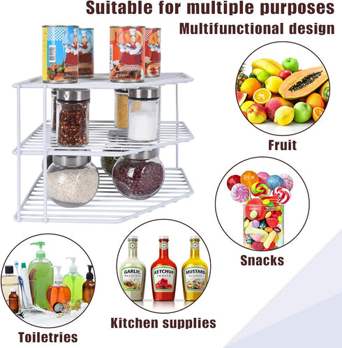 SIBAO 3-Tier Counter (10 7.5 Inch)(White) Corner Shelf and Cabinet Organizer - Steel Metal Wire - Rust Resistant