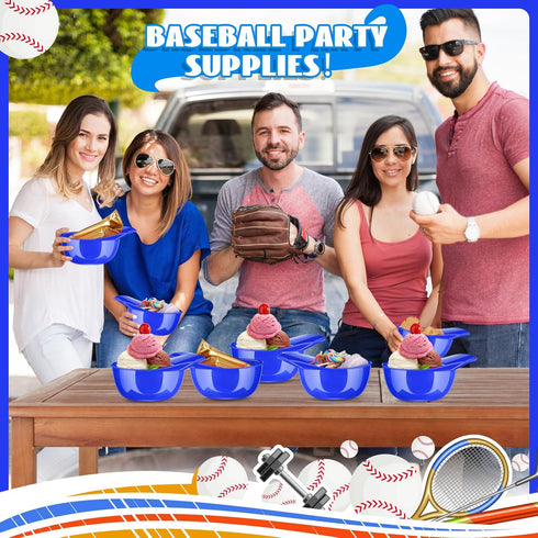 Baseball Helmet Ice Cream Snack Bowl 8 oz Mini Baseball Cap Bowls Kids Helmet Chip Bowl Ice Cream Sundae Helmets Plastic Baseball Helmet Cups for Party (Dark Blue,18 Pack) by Baderke