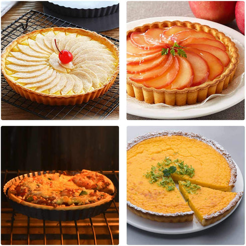 Beasea 10 Inch Tart Pan with Removable Bottom, Non-Stick Quiche Pie Shell, Fluted Edge Carbon Steel