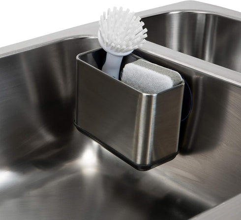 Kitchen Details Cup Sponge Holder/Basket - Space-Saving Stainless Steel Suction Sink Caddy for Kitchen or Bathroom