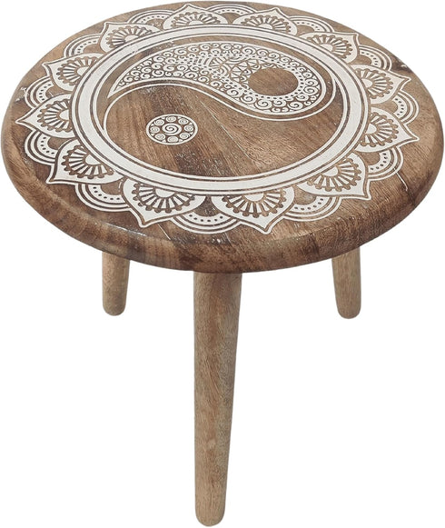 VANIYA CRAFTS Wooden Engraved Fold-able Side Table/End Table/Plant Stand/Stool for Living Room Bedroom Restaurant Kids