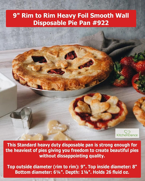 KitchenDance 9 Inch Heavy Duty Aluminum Pie Tins - Disposable Pie Pans, Oven and Freezer Safe, 100% Recyclable