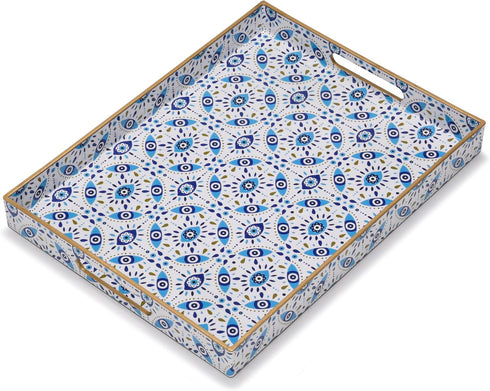 Evil Eye Rectangular Serving Tray with Handles Plastic Decorative Trays for Coffee