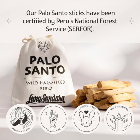 Luna Sundara Palo Santo Sticks from Peru - Sustainably Wild Harvested Quality Hand Picked 100 Grams Authentic Smudge