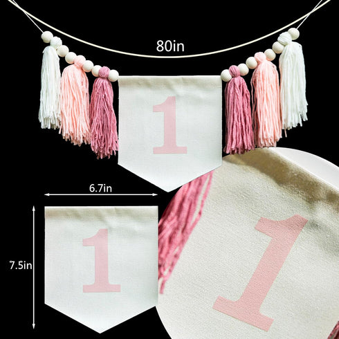 Troxueo 1st 1st Pink Birthday high Chair Banner - First Party Decorations for Girl's Birthday, Blush Pink Cake Smash
