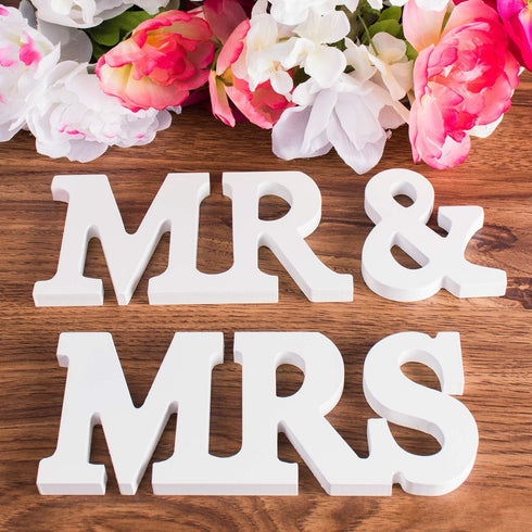 Super Z Outlet White Wooden Mr and Mrs Signs - Wedding Present for Party Table Top Decoration, Home Wall Display Stand