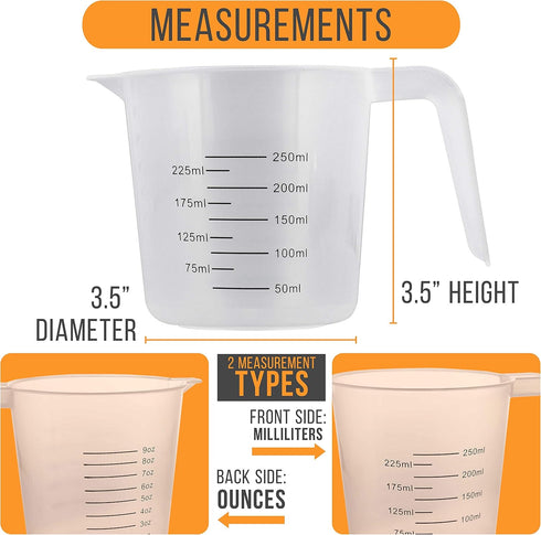 U.S. Kitchen Supply Plastic Measuring Cups with Handles - 8 oz Liquid Measuring Cup Set of 6, Clear Microwave Safe