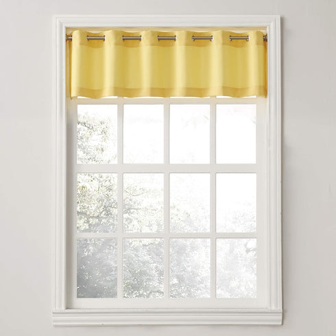 No. 918 Montego Casual Textured Semi-Sheer Grommet Kitchen Curtain Valance, 56" x 14", Yellow