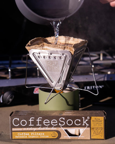 BruTrek Collapsible Pour Over Camping Coffee Maker - Stainless Steel Travel Brewing Kit with Reusable Filters