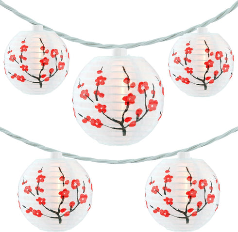 YULETIME Plum Blossom Lantern String Lights, 10 Count Nylon Lantern on 7.6' White Wire, UL Listed