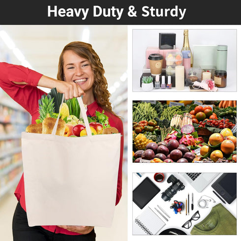 Segarty 12 Pack 20x15.7 Canvas Tote Bag for Women, Reusable Blank Shopping Bag, Natural Cotton Shoulder Bags Aesthetic