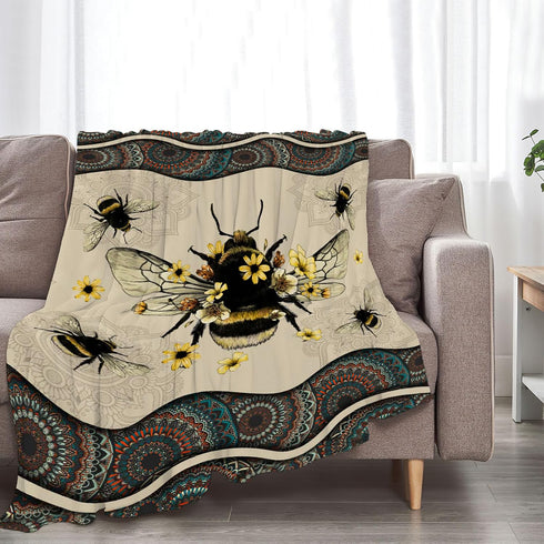 dollffey Bee Blanket Bees Sunflower Decor Throw Blanket Super Warm Soft Plush Lightweight