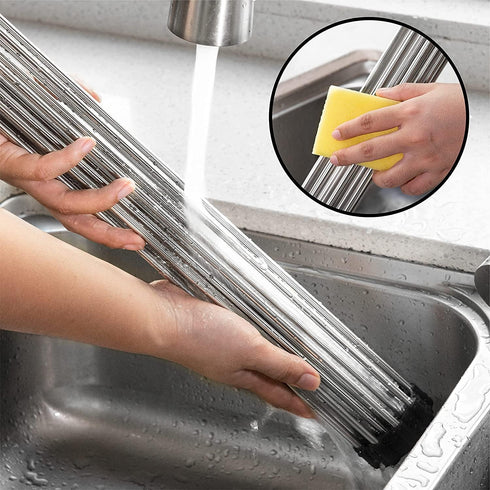 Over The Sink Stainless Steel Roll Up Dish Rack, Roll Out Dish Drying Rack for Kitchen Dishes, Cups