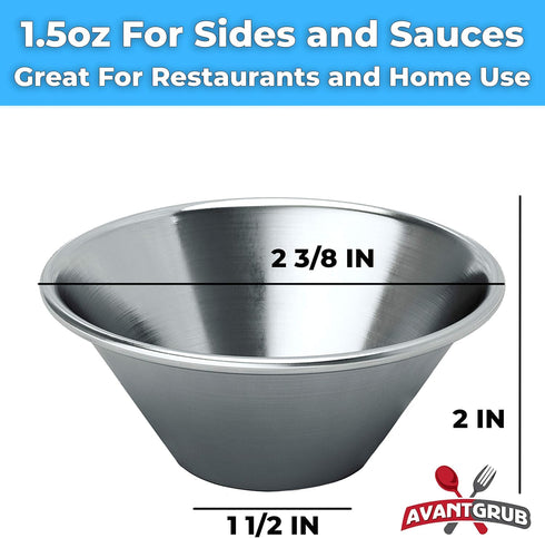 Pro Grade Stainless Steel 1.5oz Sauce Cups, 12 Pk, Reusable Stackable Metal Portion Containers for Dipping Sauces