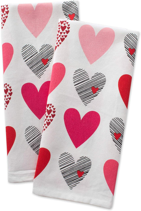 DII Valentine's Day Collection Kitchen Dishtowel Set, 2 Piece, 18x28, Hearts Collage