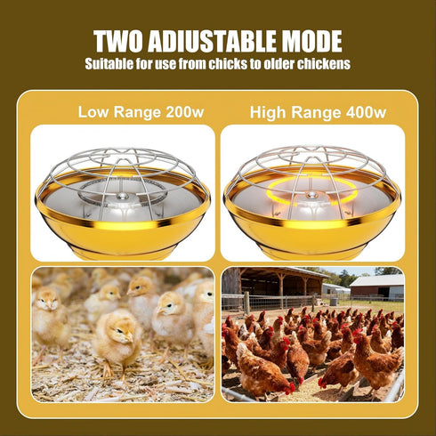 400 Large Heat Lamp for Chickens Coop, Watt Chicken Coop Heater, Two-Stage Temperature Heat Lamp for Chicks, Carbon
