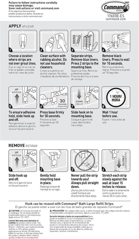 Command Bathroom Wall Hook with Water-Resistant Adhesive Strips, 1 Shower Hook