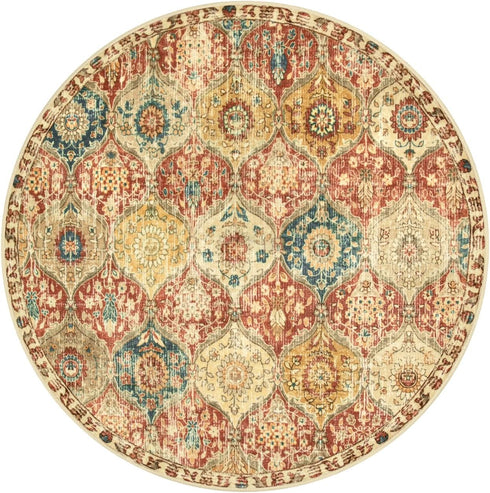 Lahome Moroccan Trellis Round Rug, 3ft Washable Non-Slip Soft Area Rug for Bedroom & Entryway, Red/Orange