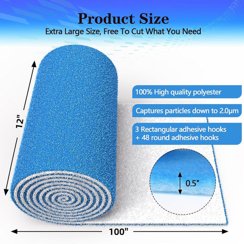 12"X100" 8 Air Vent Filter, Cut to Size Air Filter Material, MERV Electrostatic Air Filter Roll, Blue & White Vent