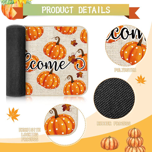 Zhanmai Autumn Welcome Mats, Fall Rugs Pumpkin Door Mat, Non-Slip Outdoor Doormats for Front Door 16" x 28"