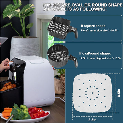 200pcs Disposable Air Fryer Parchment Paper Liners, 8.5 inch Premium Perforated for Easy Cleanup