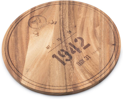 Ironwood Gourmet Engraved Multi-Use Circle Serving Board, 0.5 x 9 x 9 inches, 1942 Wine Barrel Design