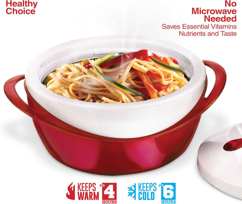 Pinnacle Large Insulated Casserole Dish with Lid, 2.6 qt. - Elegant Hot Pot Food Warmer/Cooler, Red