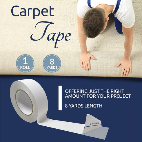 Reli. Carpet Tape, 2" x 8 Yards, Double Sided for Hardwood Floors, Heavy Duty Rug Gripper, Indoor/Outdoor