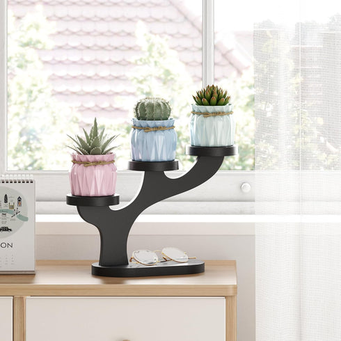 3 Bamboo Tabletop Plant Stand Indoor, Tier Wood Desktop Small Plant Shelf Window Sill Flower Holder Mini Tiered Plant