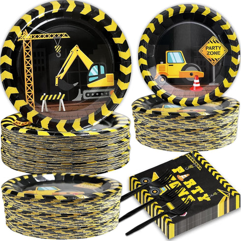 Construction Party Plates and Napkins Serves 50, Construction Birthday Supplies 200 Pcs