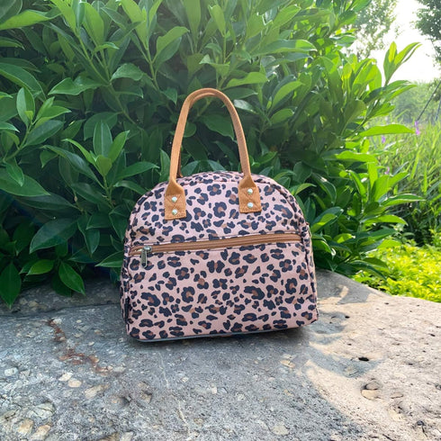 FlowFly Insulated Lunch Bag with Shoulder Strap, Large Reusable Tote for Work, School, Travel, Meal Prep, Leopard