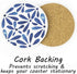 AD Set of 6 Absorbing Round Ceramic Coasters with Cork Base, Tabletop Protection Mat for Mugs & Cups (Indigo Blue)