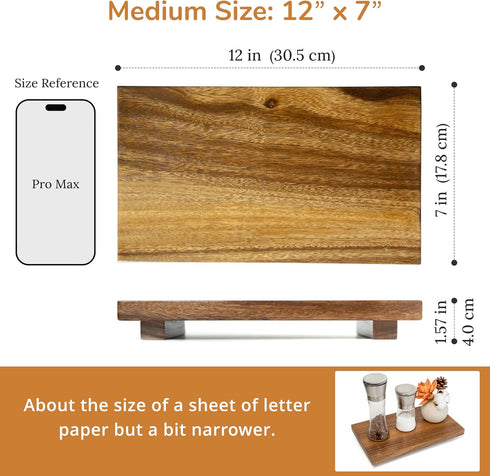 12" Counter (M:12"x7"x1.57") Medium Acacia Wood Riser Pedestal Stand Farmhouse Wood Display Riser for Kitchen