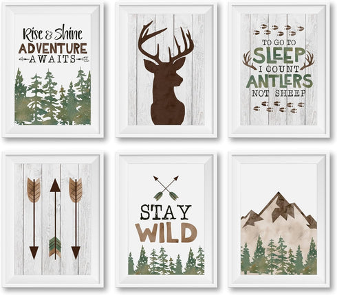 Hadley Designs 6 Woodland Nursery Wall Decor - Reversible Unframed Baby Boy