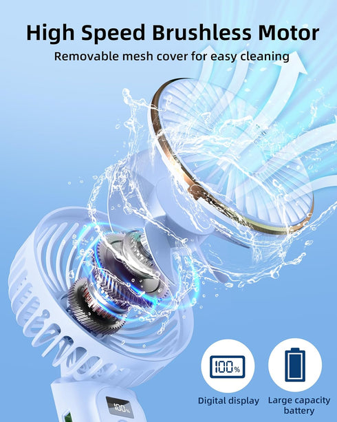 TUNISE Portable Handheld Fan, Rechargeable 4000mAh, 180° Adjustable, 6 Speed Wind, USB Foldable Fan, Quiet Personal Fan