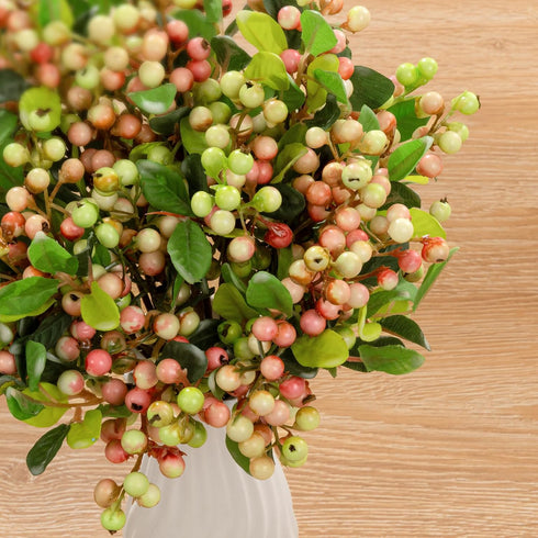 20 9.8 inch SHACOS Artificial Pink Berry Stems PCS Fake Berries Branches Spray with Green Leaves Small Berry Picks