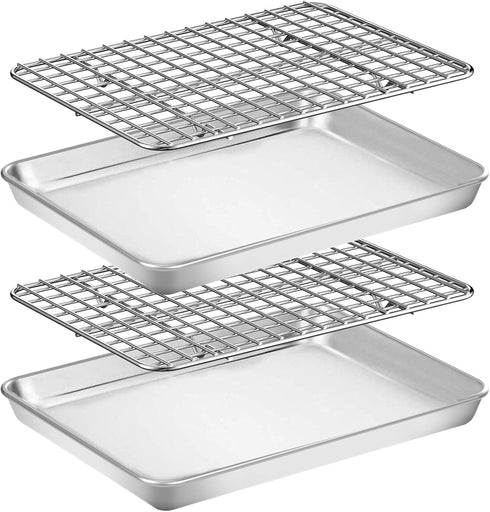 Baking Sheet with Rack Set - 2 Pans + 2 Racks, Wildone Stainless Steel Cookie Sheet with Cooling Rack