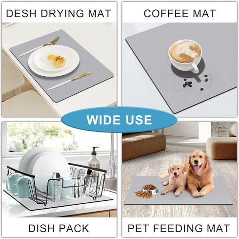 Coffee Maker Mat for Countertops, 19"x12" Rubber Backed Mat for Coffee Pots, Dish Drying Mat, Marble Gray