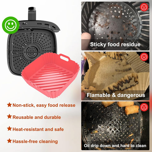 Air Fryer Silicone Liners Square, 2 Pack 7.1 Inch Reusable Pot Oven Liner Baking Tray