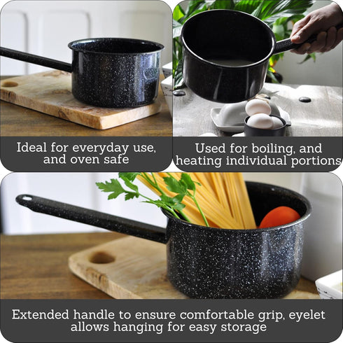 Mirro 1 Quart Enamel Sauce Pan with Speckled Finish by Mirro