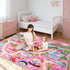 3x4ft Pink Kids Rug for Playroom, Castle Design Bedroom Carpet, Ultra Soft Short Pile Toddler Play Mat, Machine