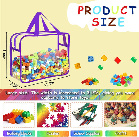 OPELETNNT 6 Packs Books6 Large Toy Storage Bags with Labels, Reusable Clear PVC Board Game Storage, Travel Waterproof