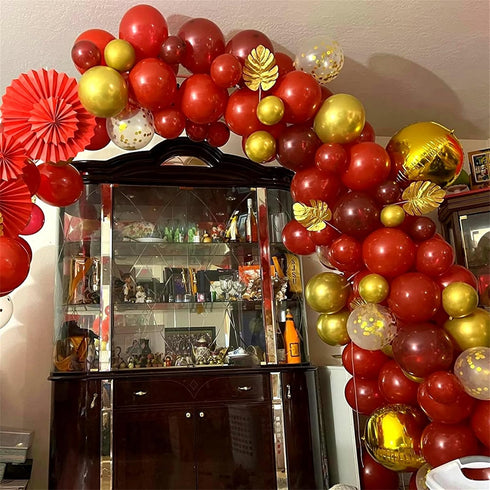 60 Pieces Red and Gold Balloons, 12 Inch Ruby Red Metallic Chrome and Pearl Gold Confetti for Party Decoration