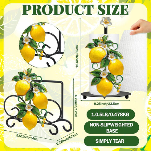 2 Summer Set Countertop Shellwei Pcs Lemon Paper Towel Holder with Round Base Lemon Bathroom Kitchen Decor Yellow