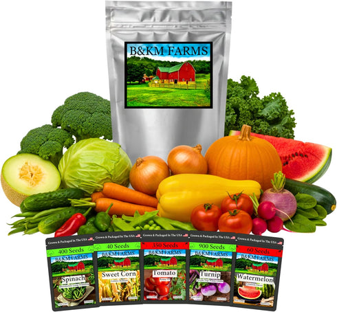 B&KM Farms 50,000+ Heirloom Seed Kit 50 Varieties of Non-GMO Vegetable, Fruit
