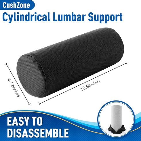 Lumbar Roll Support Pillow for Office Chair, Car, Gaming Chair, Memory Foam Back Cushion with Washable Cover for Relieving Back Pain & Improving Posture,Black by CushZone