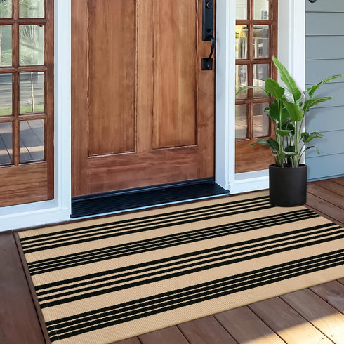 OJIA Front Door Mat 24"x51", Machine Washable Porch Rug, Striped Entryway Rugs for Indoor Outdoor, Cotton Hand-Woven