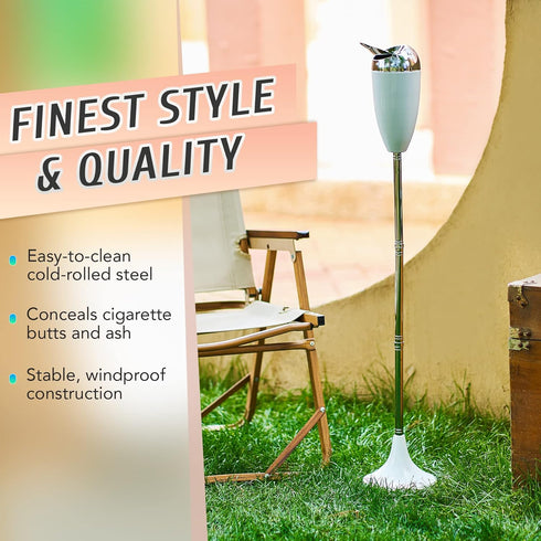 CO-Z Adjustable Floor Standing Ash Tray, Smokeless Outdoor Ashtray with Lid, Stainless Steel Windproof Stand