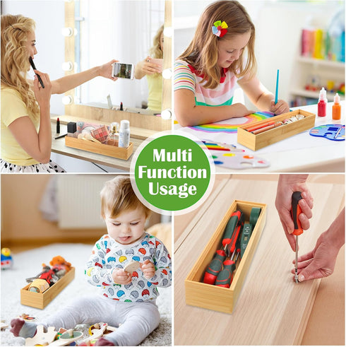 Kigley 8 Pieces Bamboo Drawer Organizer, Stackable Wooden Utensil Storage Box for Kitchen Drawers (12 x 3 x 2 Inch)